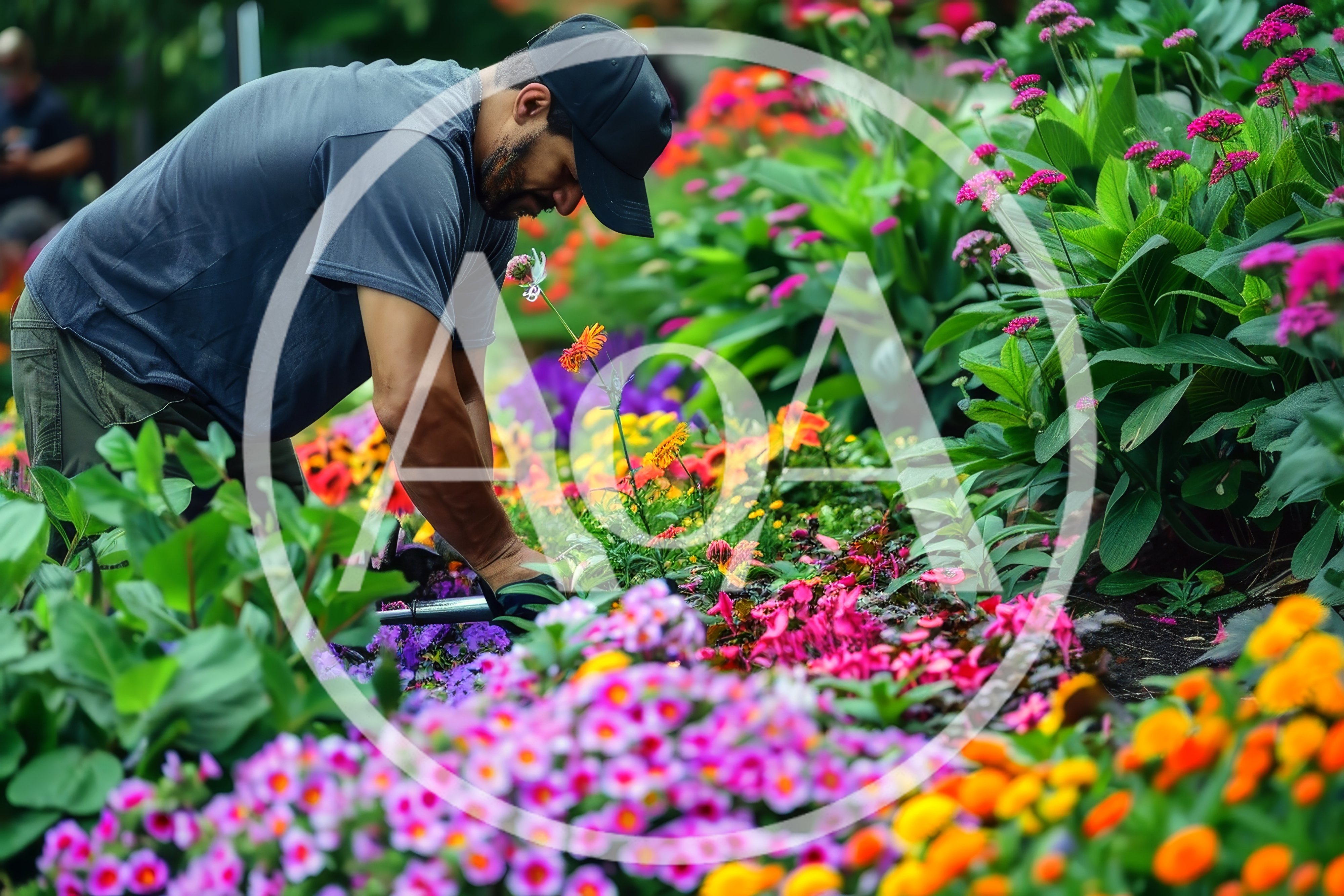 Professional Gardener Tending To Vibrant Flower Bed