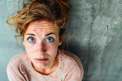 Close Up Portrait Of A Surprised Young Woman