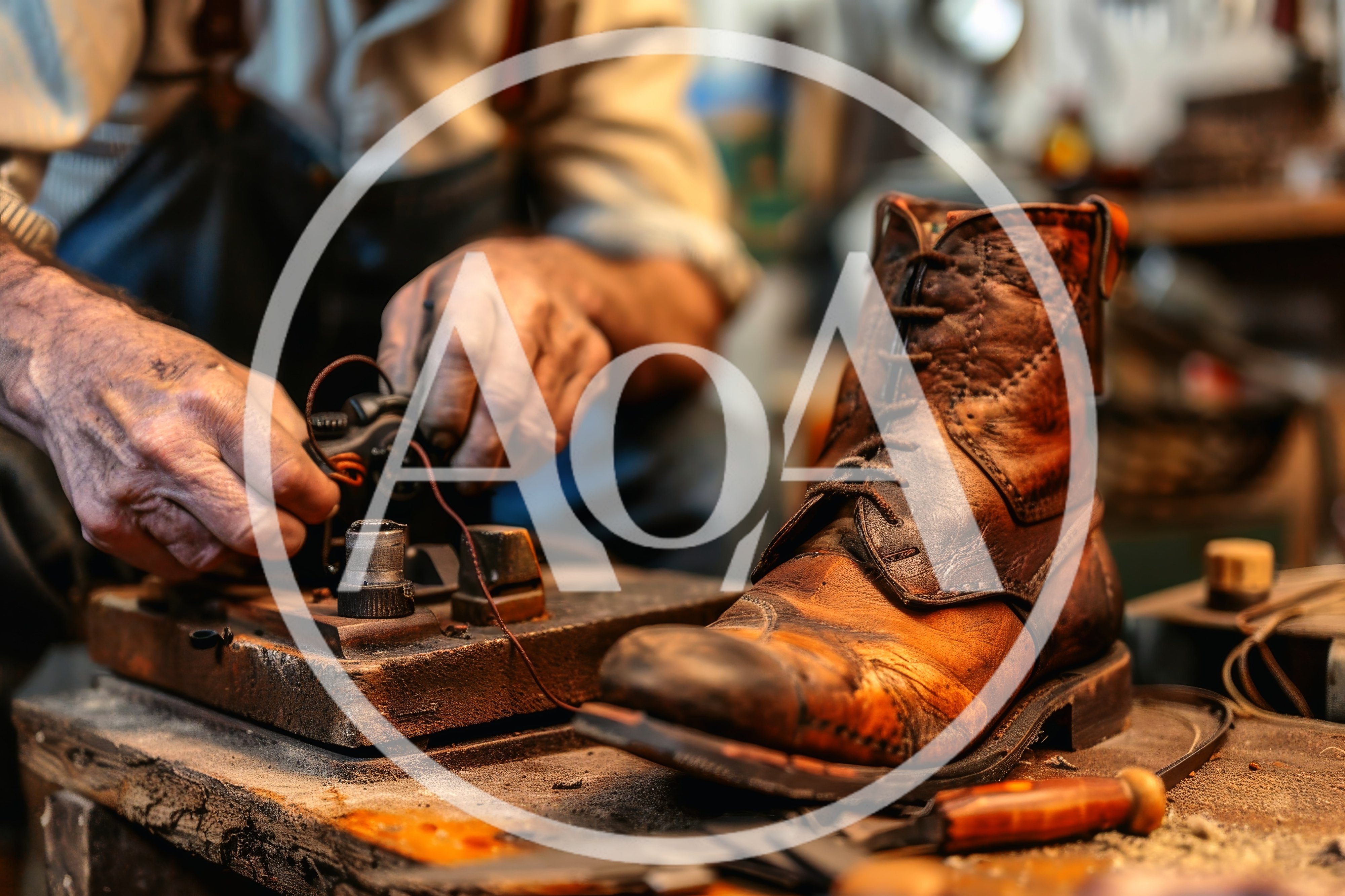 Artisan Cobbler Repairing A Vintage Leather Boot