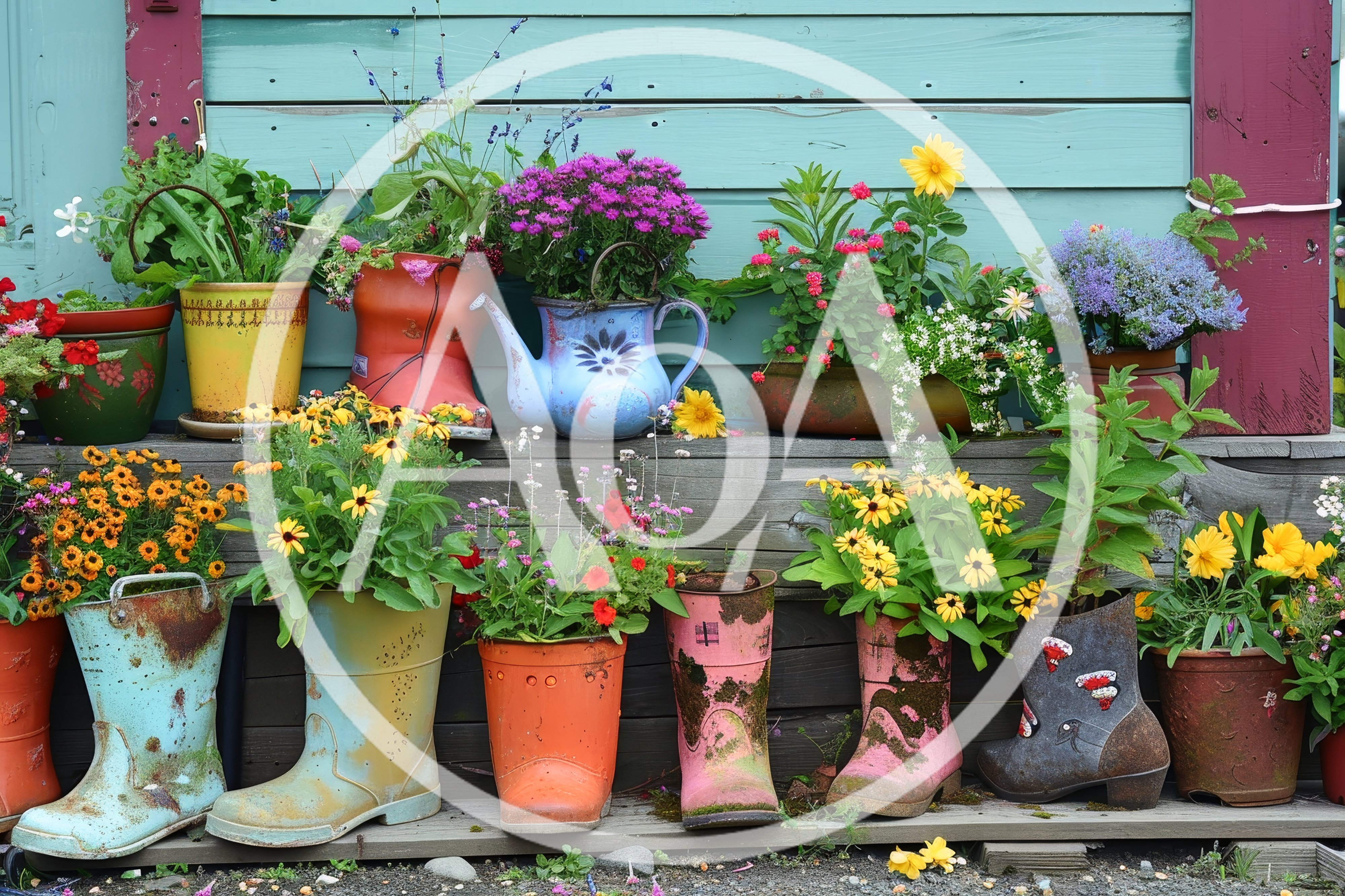 Colorful Rain Boot Planters With Vibrant Garden Flowers