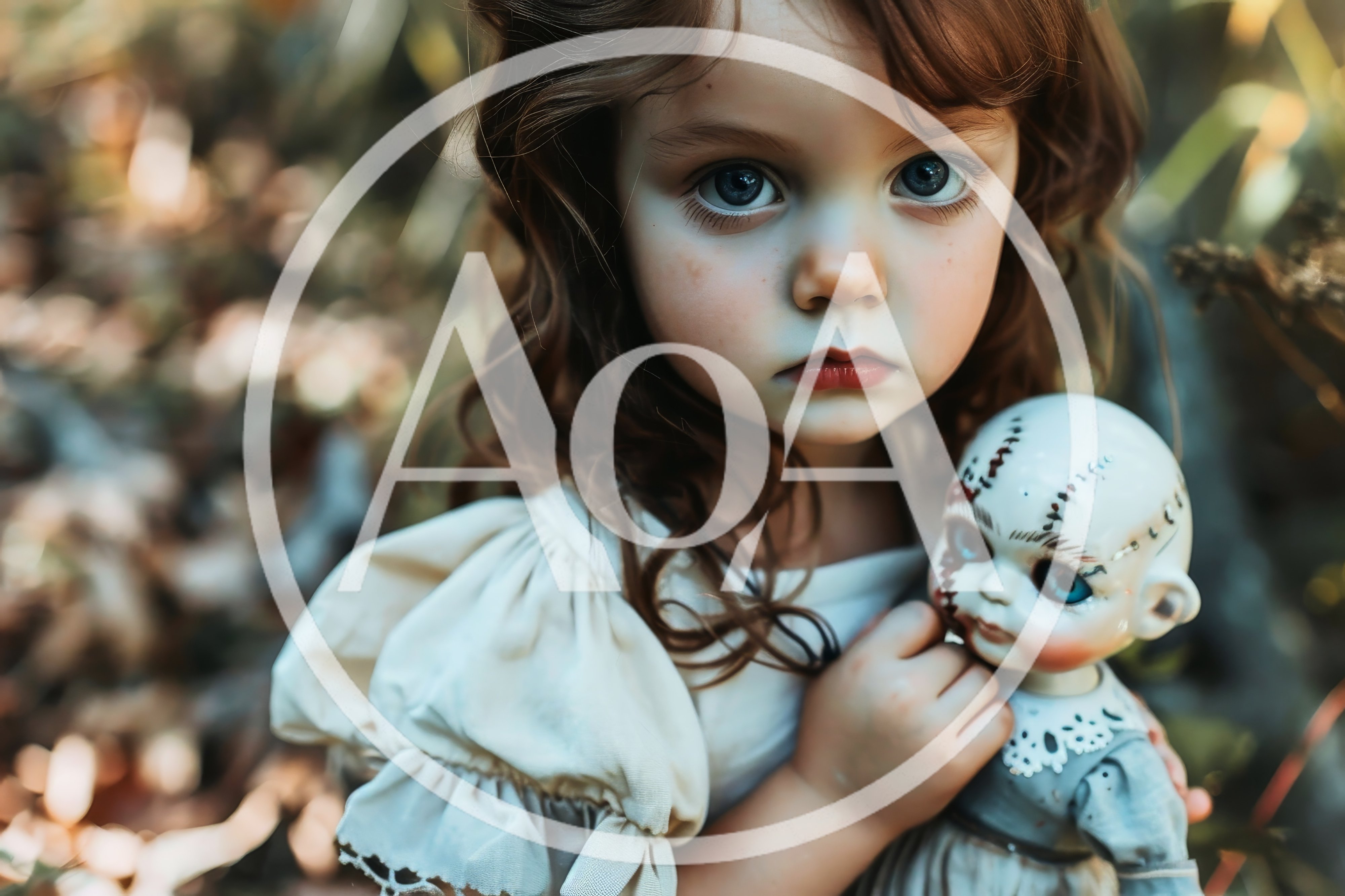 Young Girl Holding A Creepy Vintage Doll