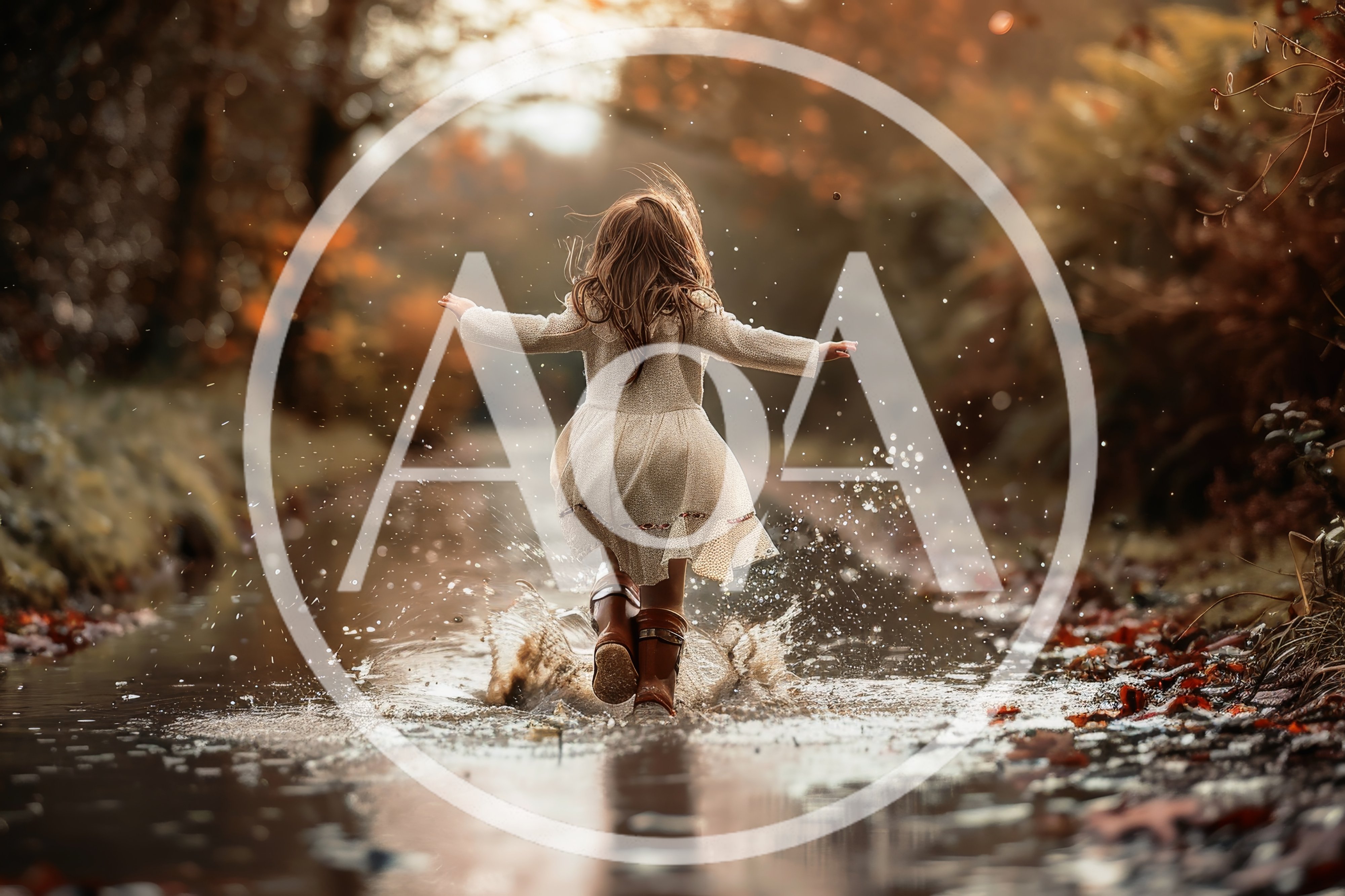 Little Girl Jumping In A Muddy Puddle