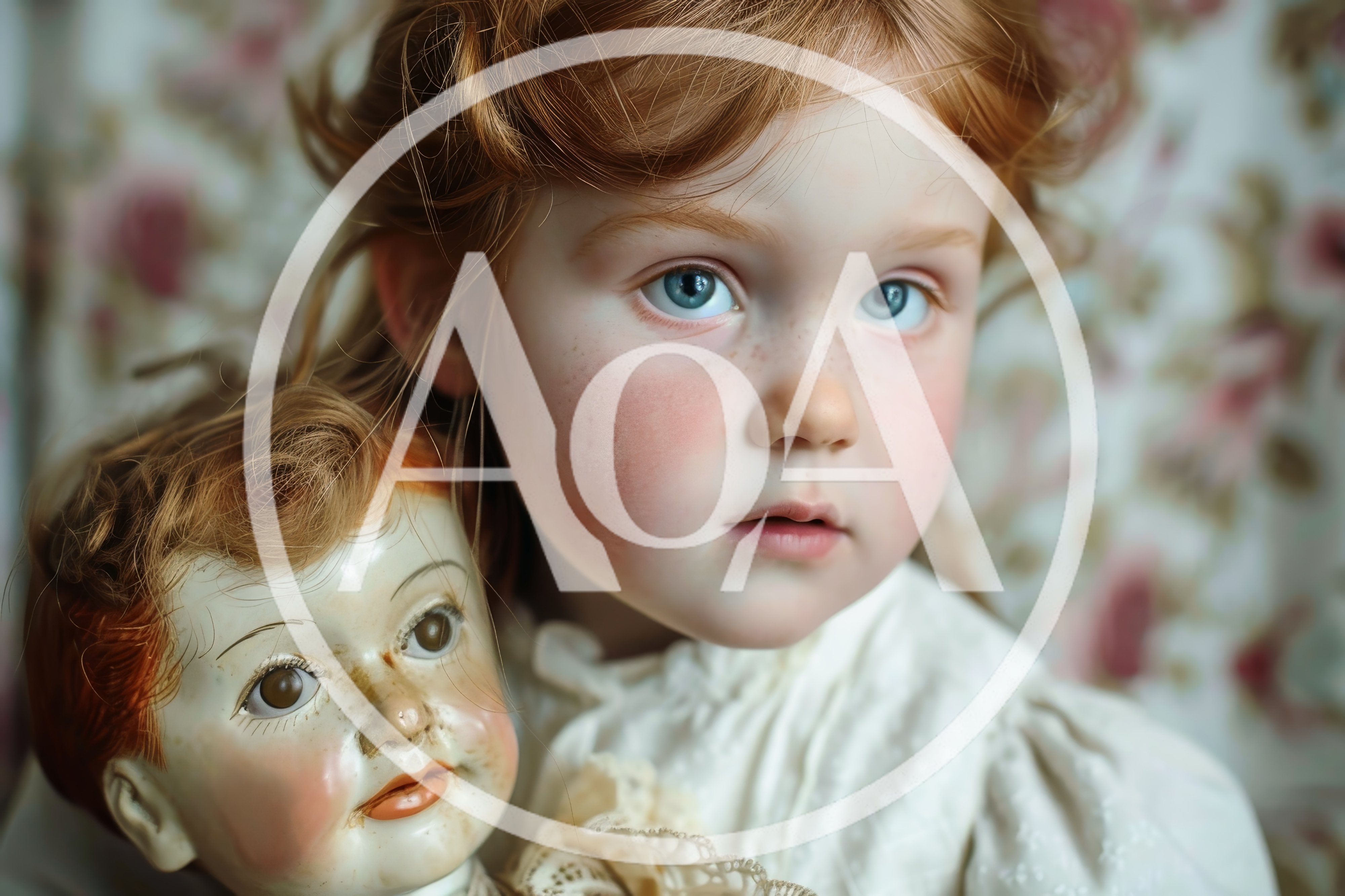 Young Girl With Red Hair Holding Vintage Doll