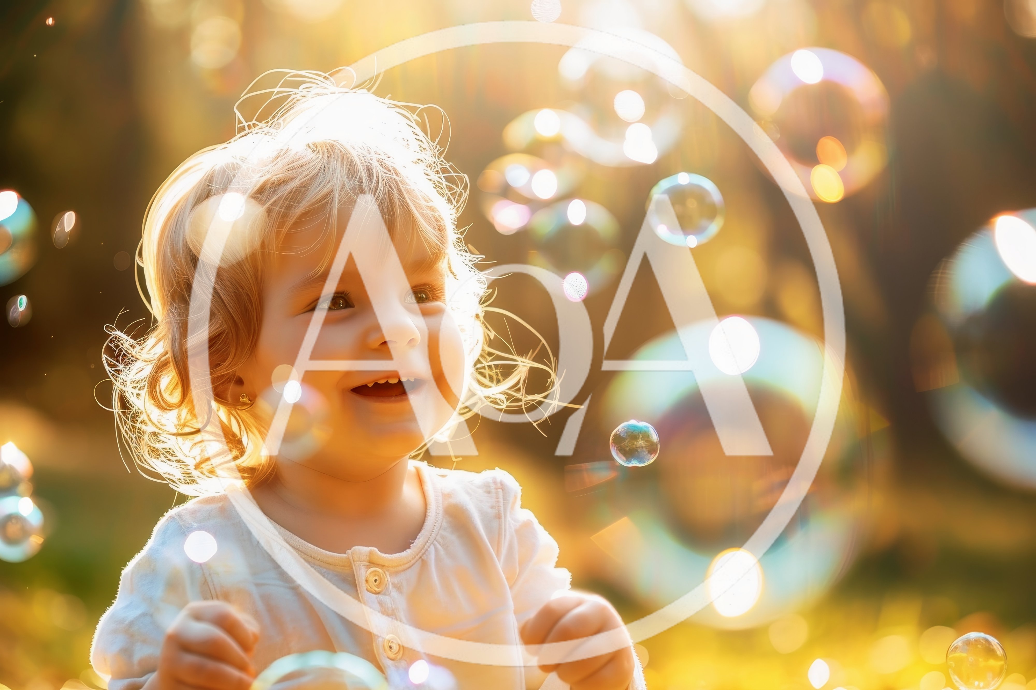 Happy Toddler Girl Playing With Bubbles Outdoors