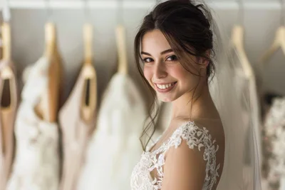 Beautiful Bride Smiling In A Bridal Boutique