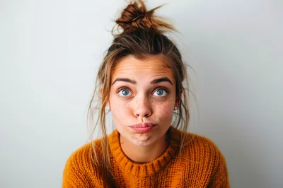 Young Woman With Messy Bun Making A Funny Face