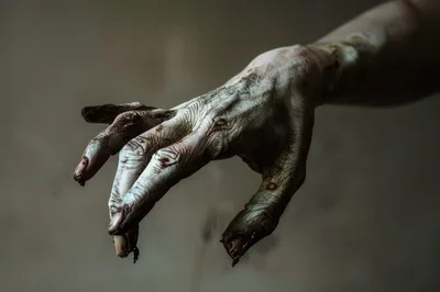 Decaying Zombie Hand Reaching Out In Dark Atmosphere