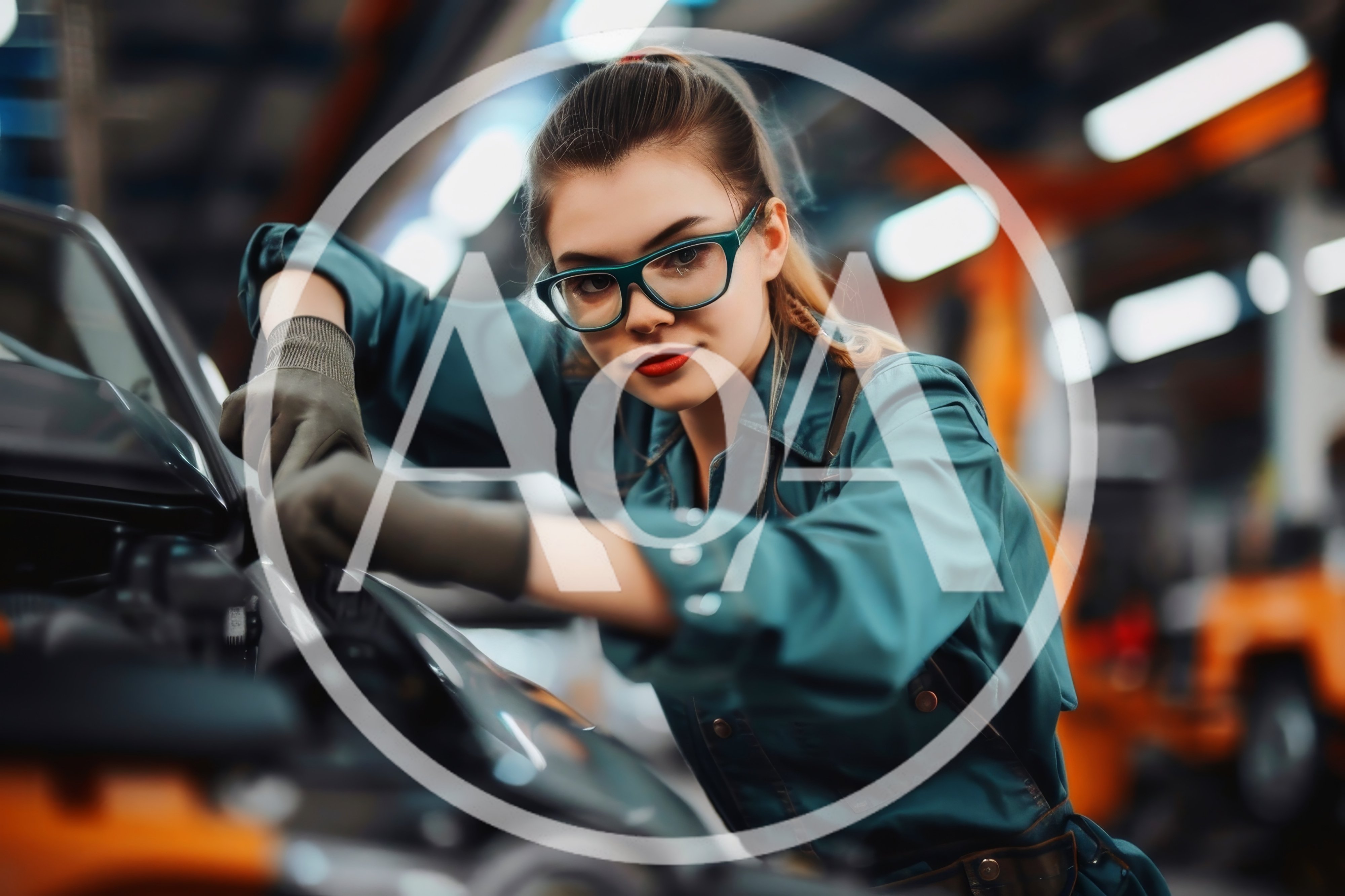 Female Mechanic Working on Car Engine in Workshop
