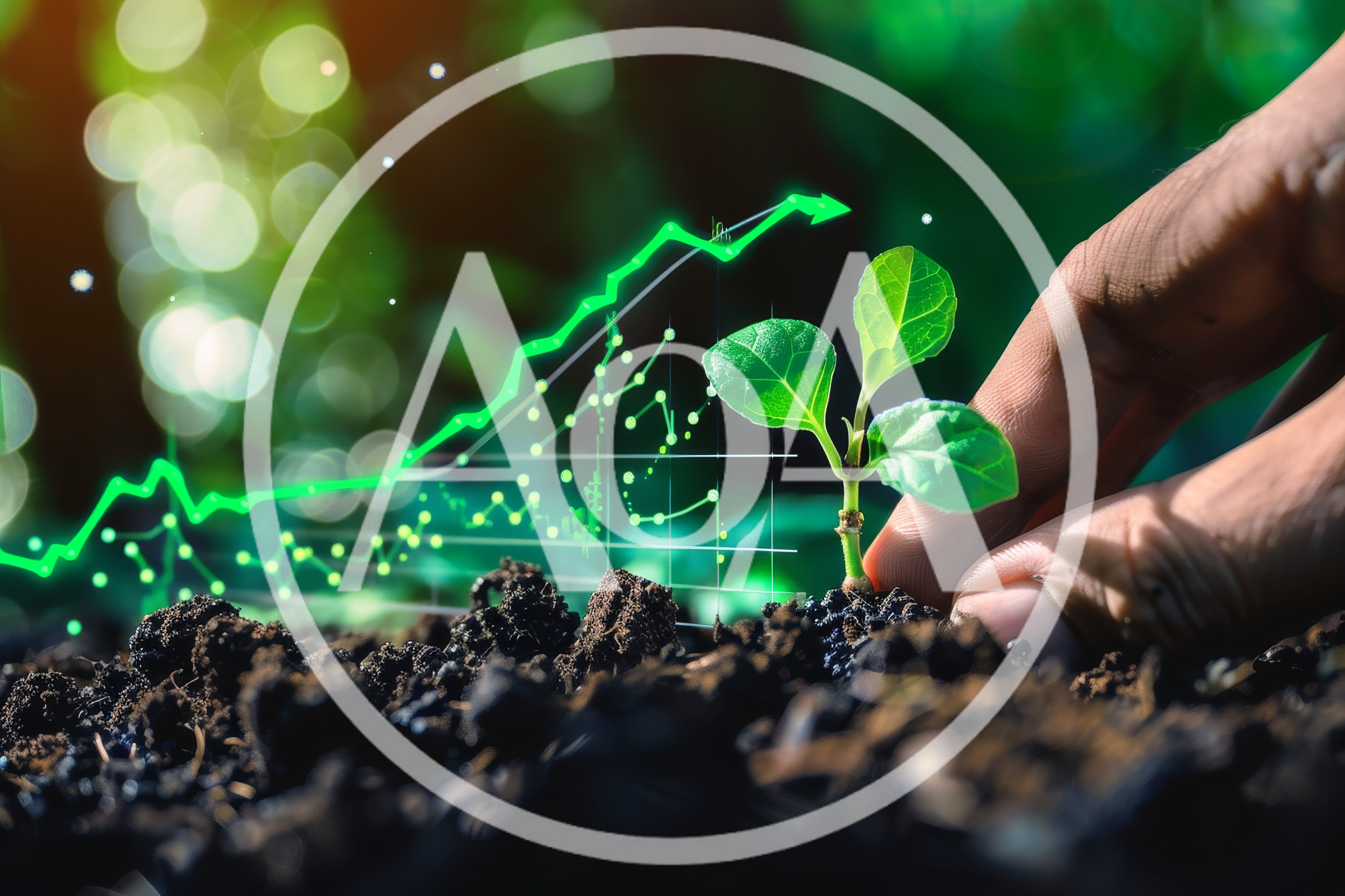 Hand Planting A Small Green Sprout With Financial Growth Chart