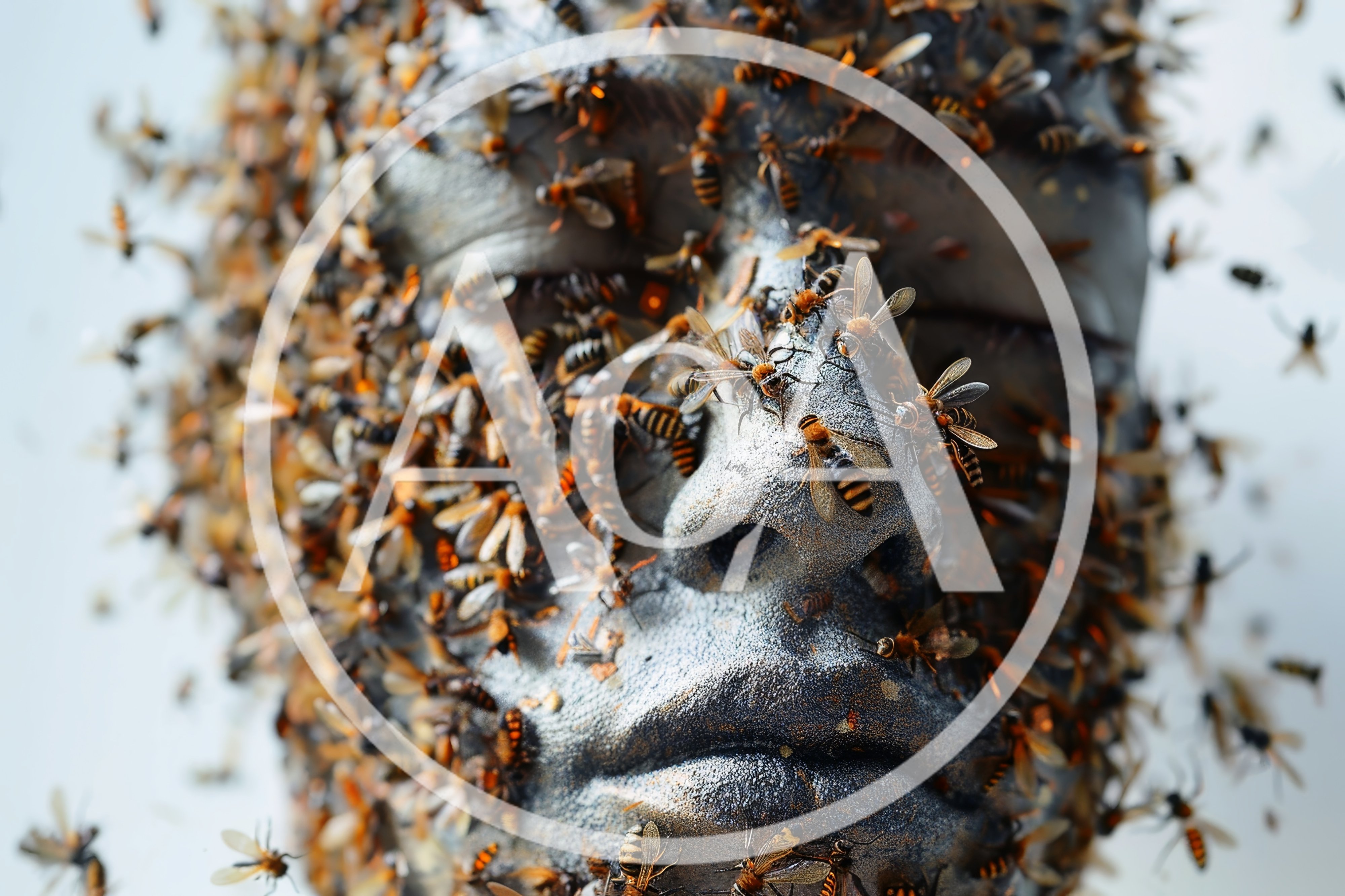 Human Face Covered In Swarming Insects