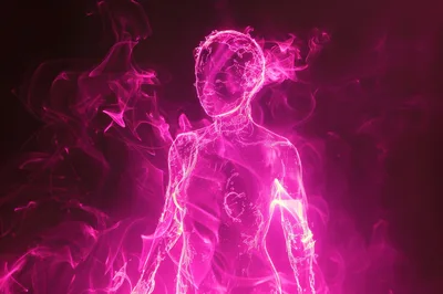 Abstract Human Silhouette Formed By Glowing Pink Smoke