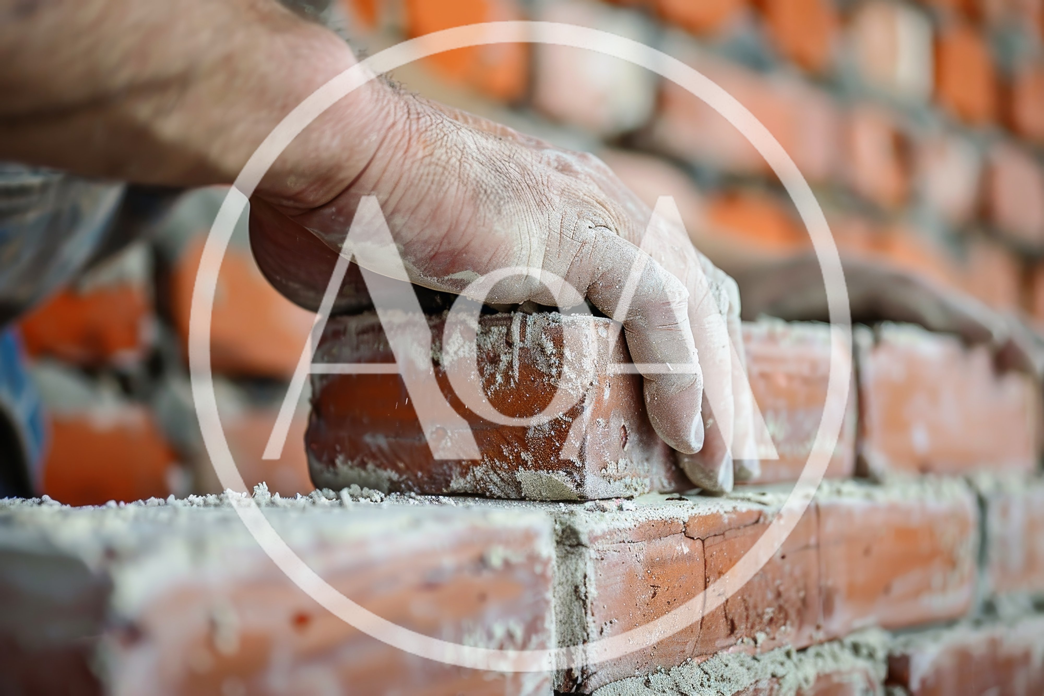 Construction Worker Laying Red Clay Bricks