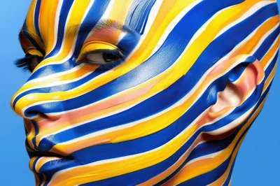 Close Up Portrait Of Person With Painted Striped Face