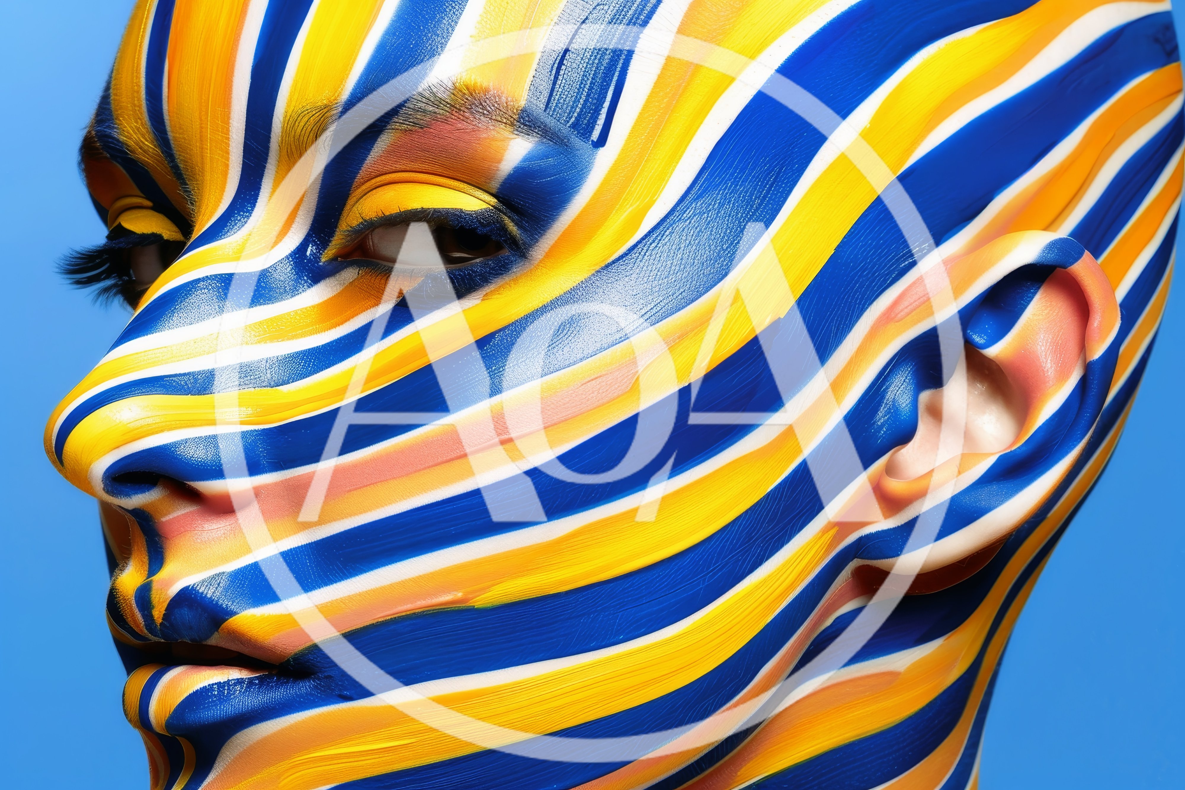 Close Up Portrait Of Person With Painted Striped Face
