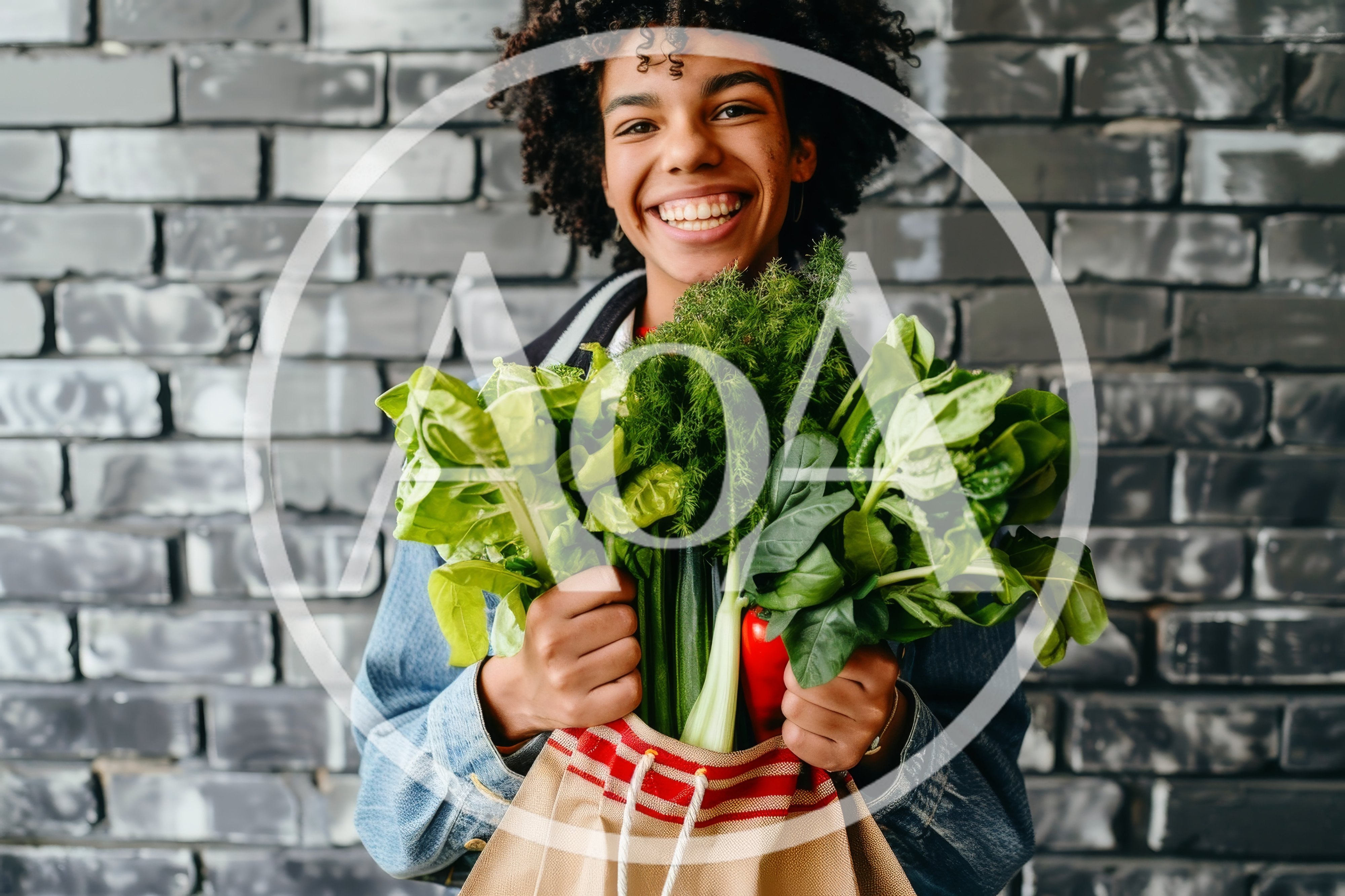 Young Woman Holding A Bag Of Fresh Vegetables