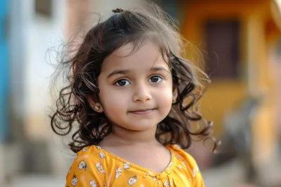 Portrait Of A Young Girl With Curly Hair