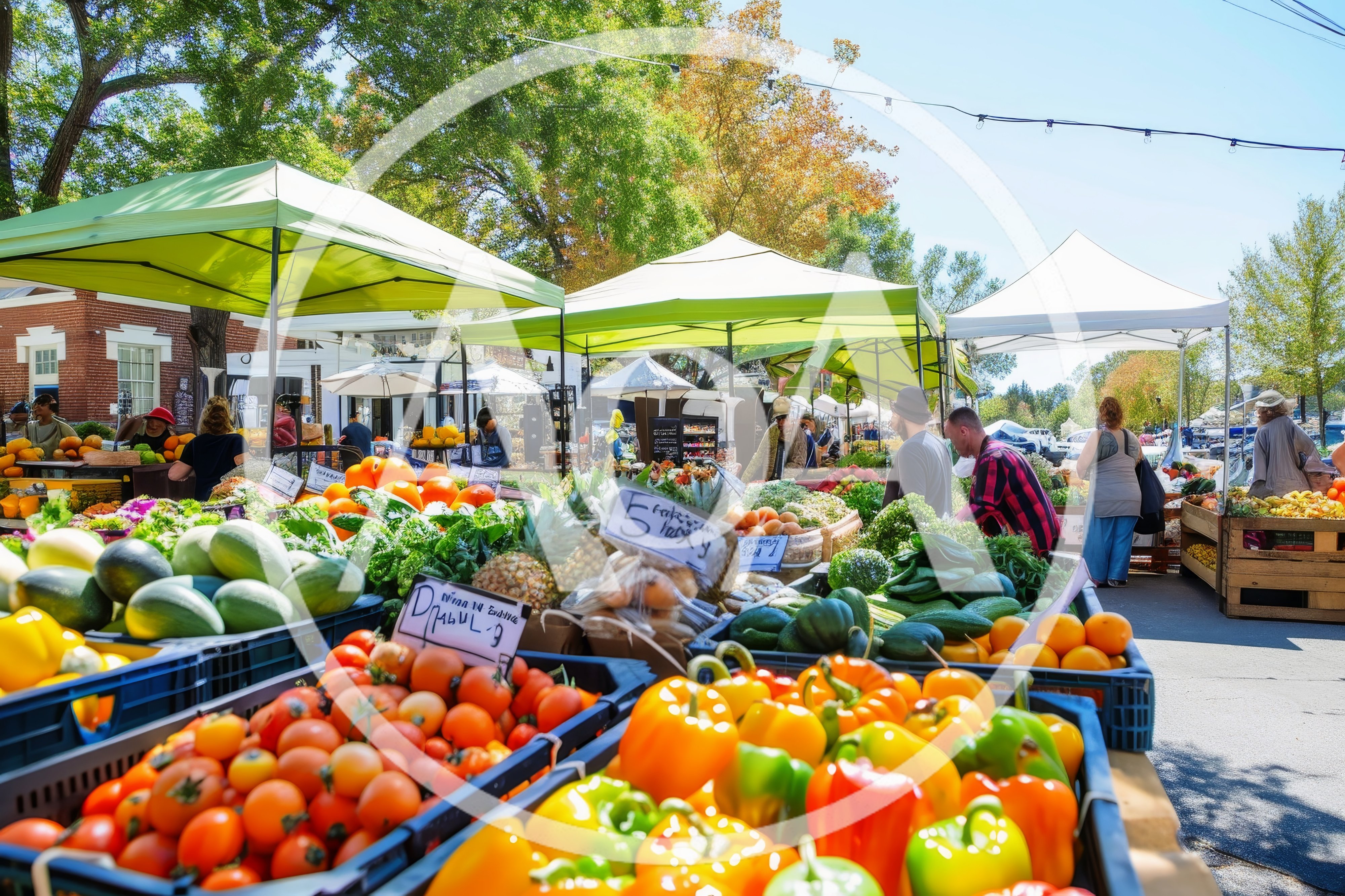 People Shopping at a Sunny Outdoor Farmers Market