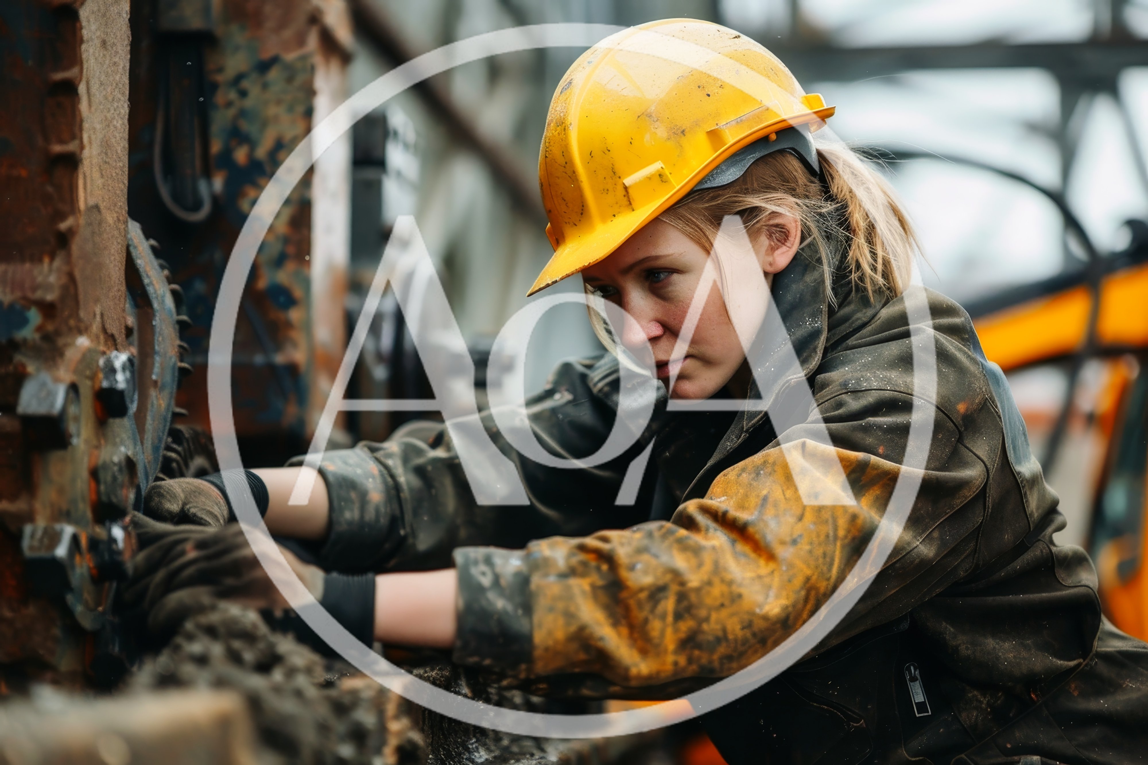 Female Construction Worker Repairing Heavy Machinery