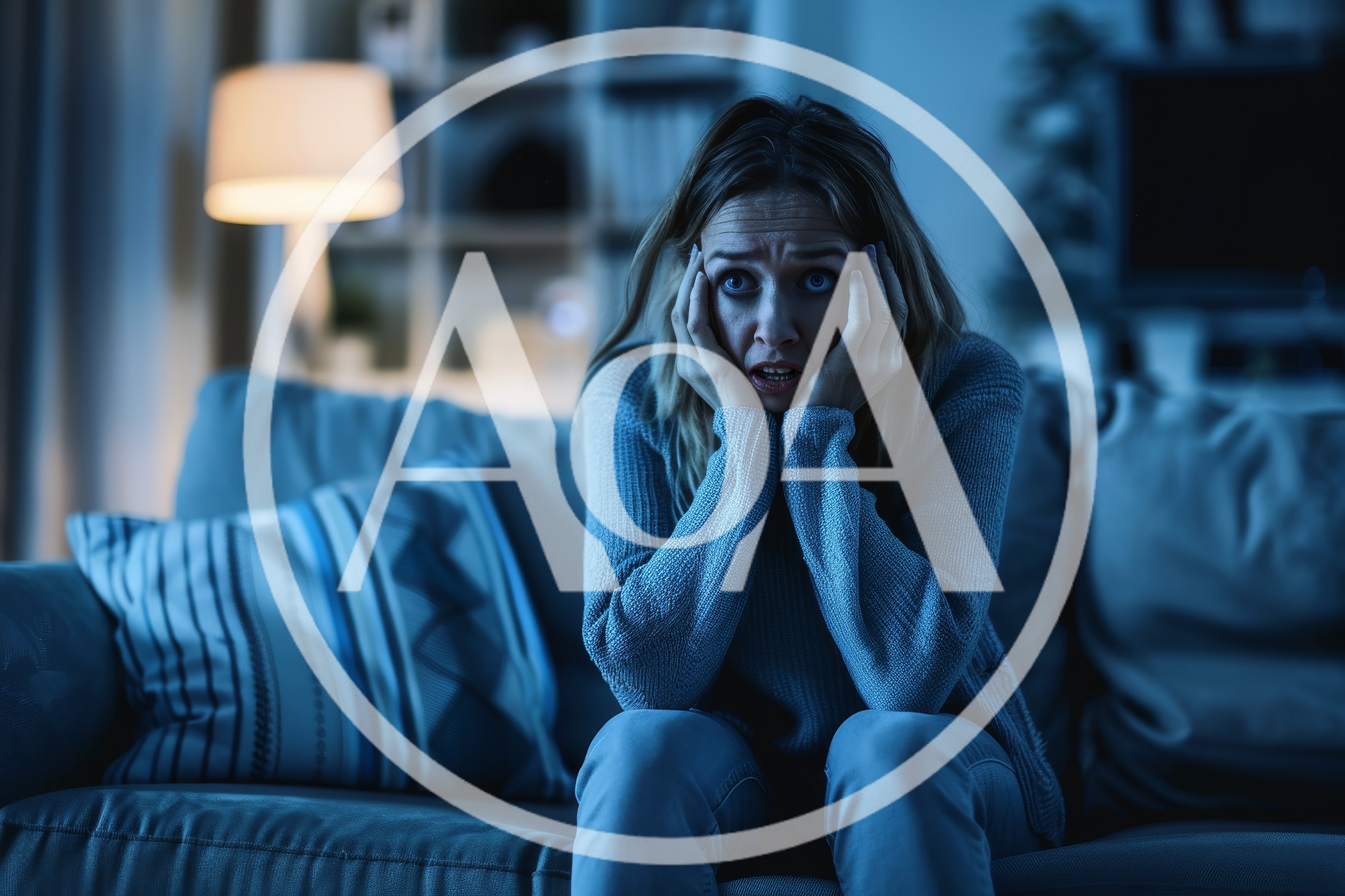 Scared Woman Watching A Horror Movie At Home