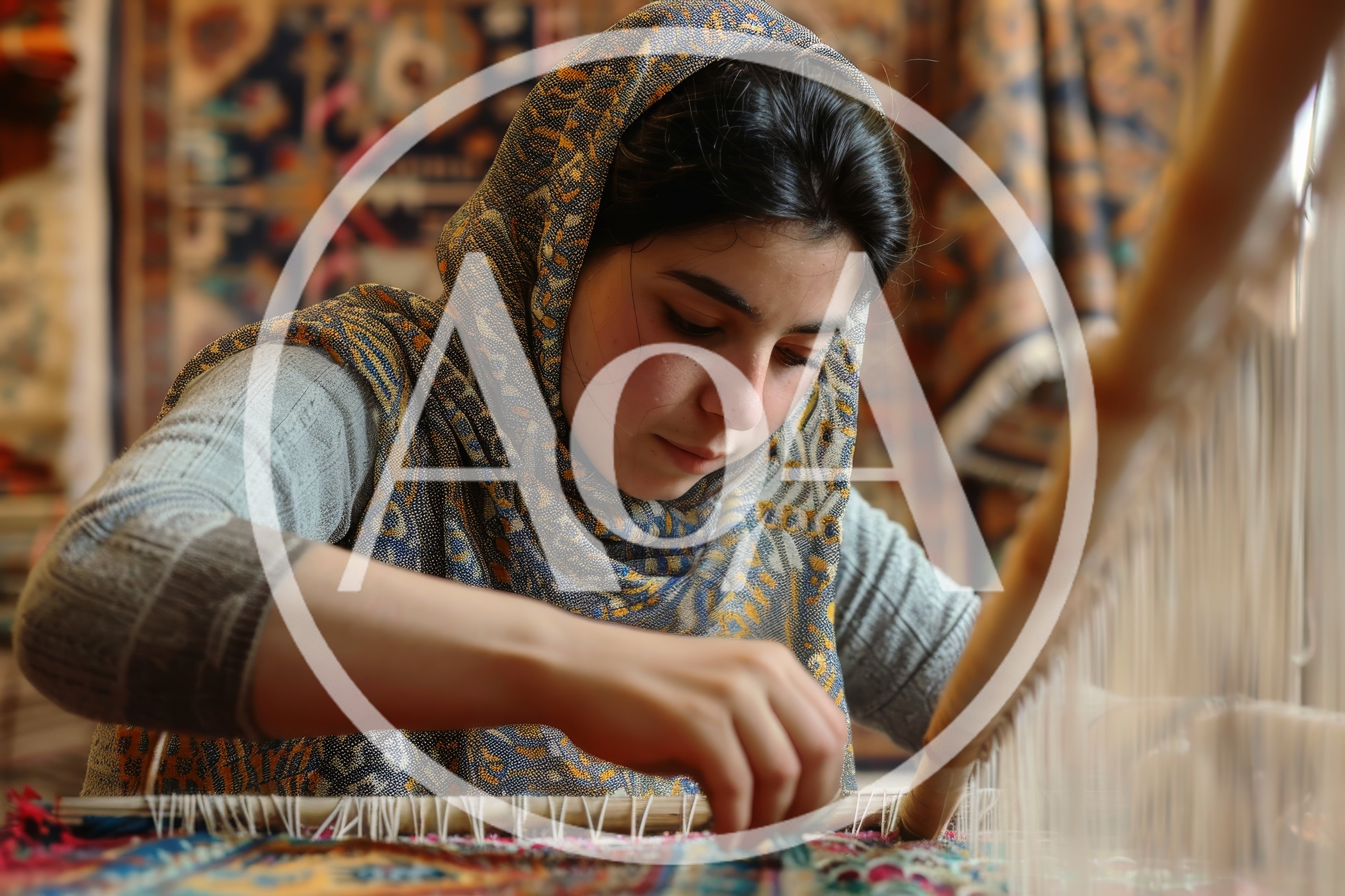 Young Woman Weaving A Traditional Persian Rug