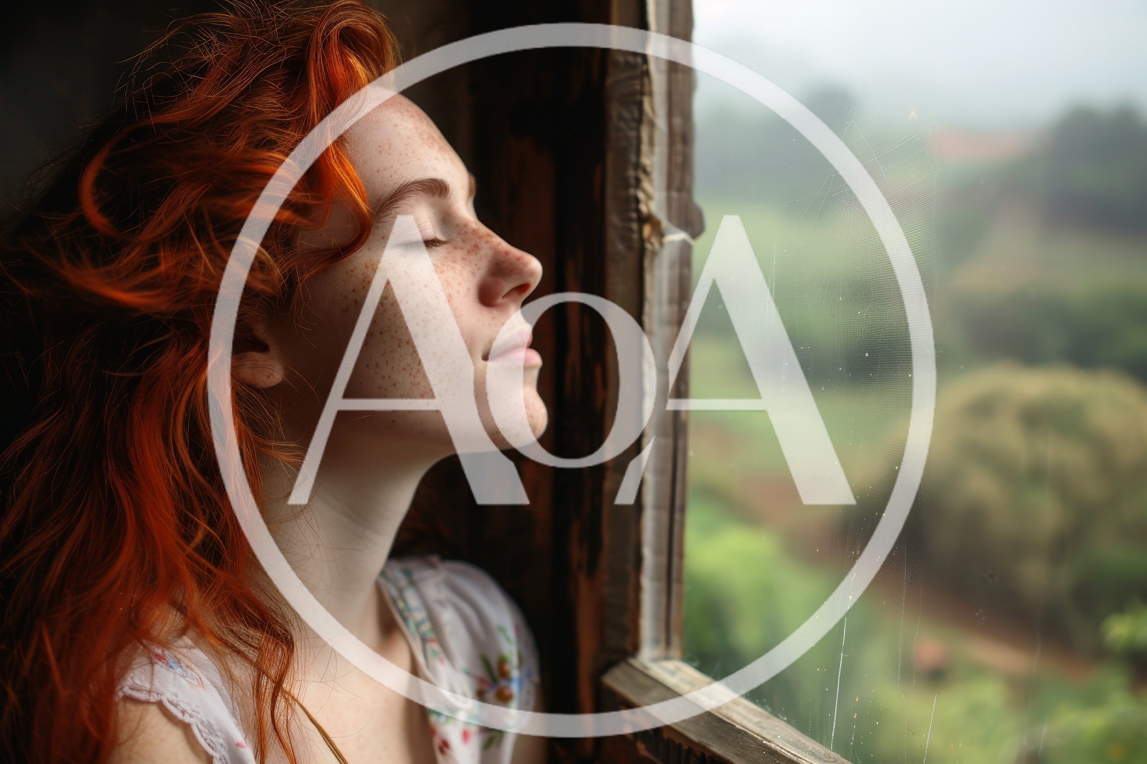 Young Woman With Red Hair Looking Out Window