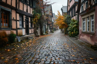 Cobblestone Street In A Historic European Village