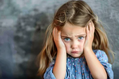 Sad Little Girl Holding Her Head