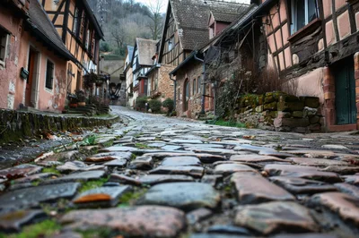 Cobblestone Street In A Historic European Village