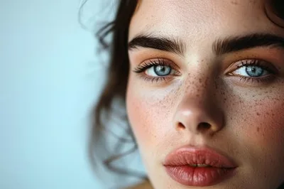 Close Up Portrait Of A Young Woman With Freckles