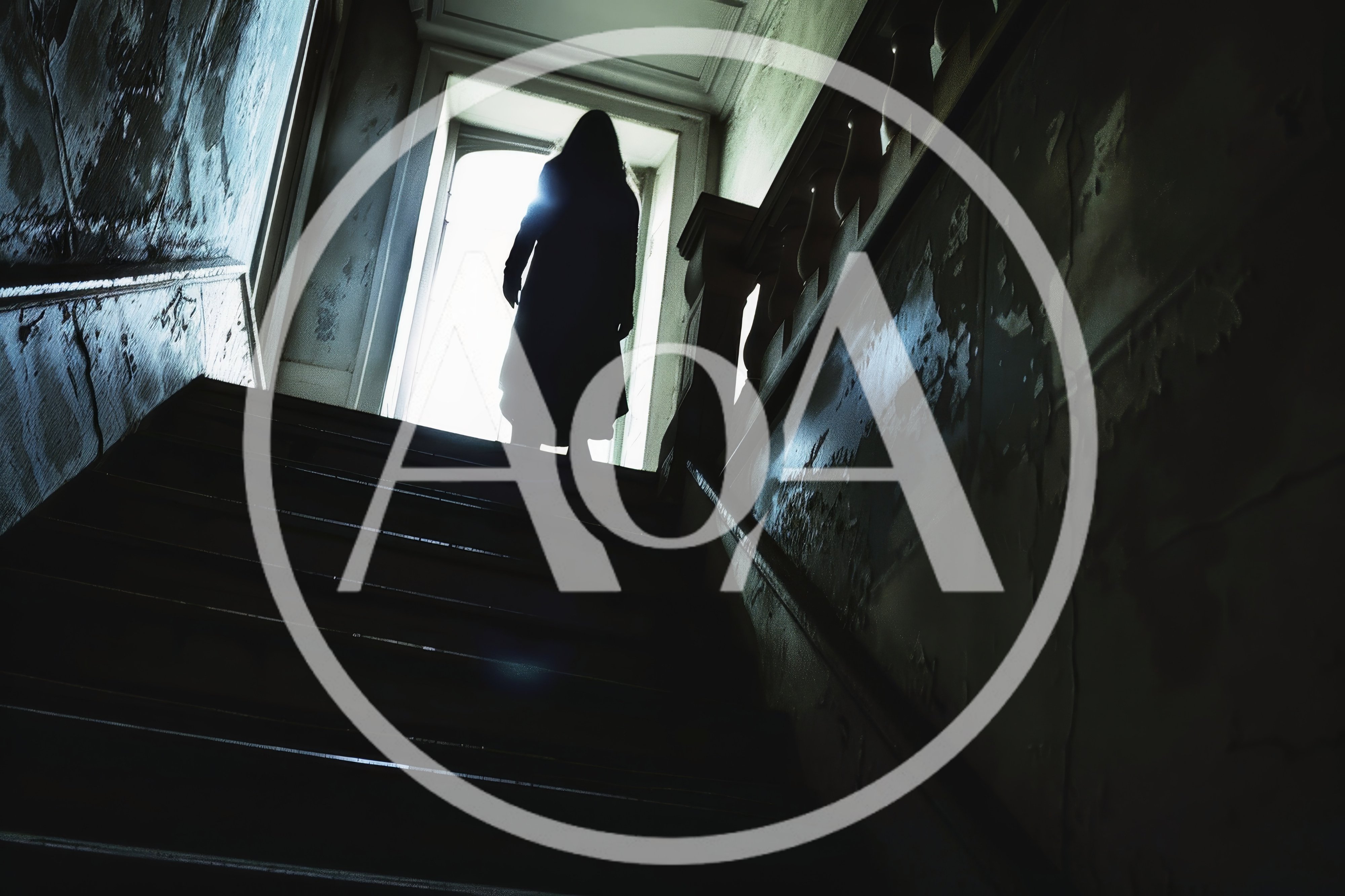 Silhouette Of A Mysterious Figure Standing On Dark Stairs