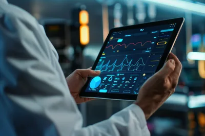 Medical Professional Analyzing Patient Data On Digital Tablet