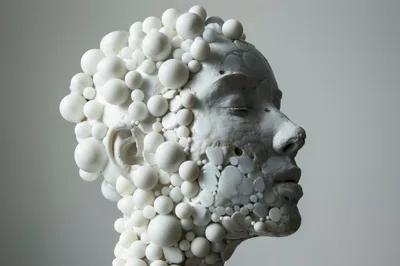 Abstract Sculpture Of A Human Head Covered In Spheres
