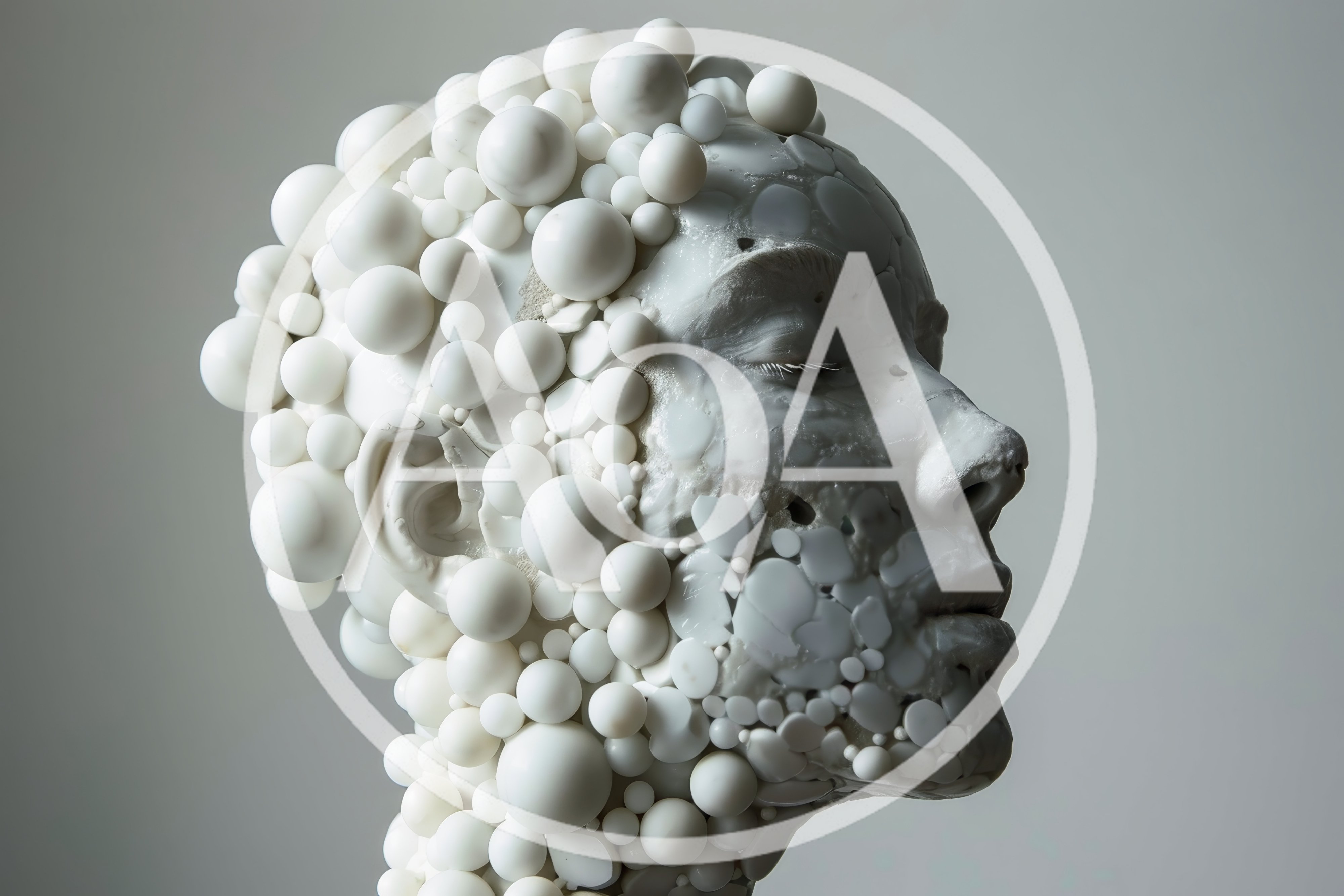 Abstract Sculpture Of A Human Head Covered In Spheres