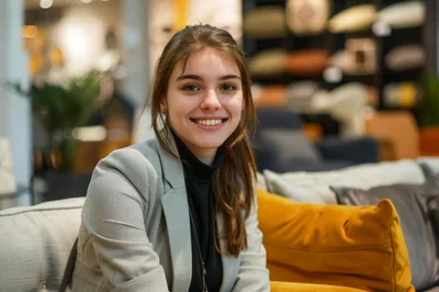 Young Woman Smiling In A Furniture Store