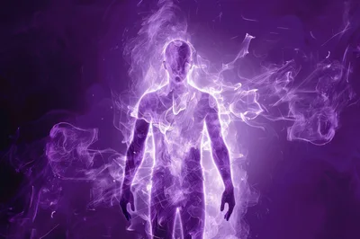 Ethereal Human Silhouette Surrounded By Swirling Purple Energy