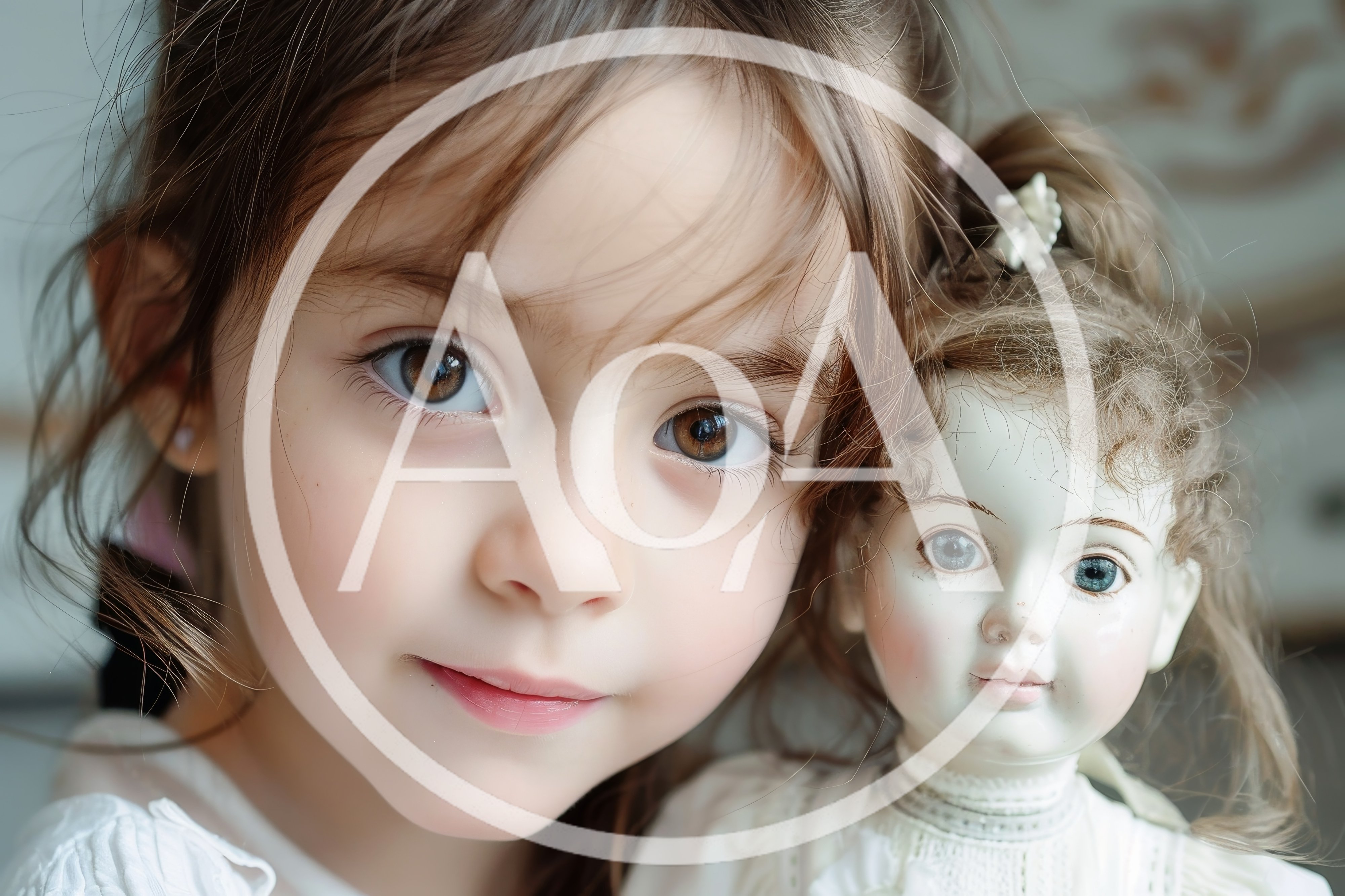 Young Girl Holding An Antique Porcelain Doll