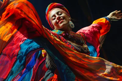 Vibrant Folk Dancer Performing In Traditional Colorful Costume