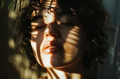 Close Up Portrait Of Woman With Shadow Patterns