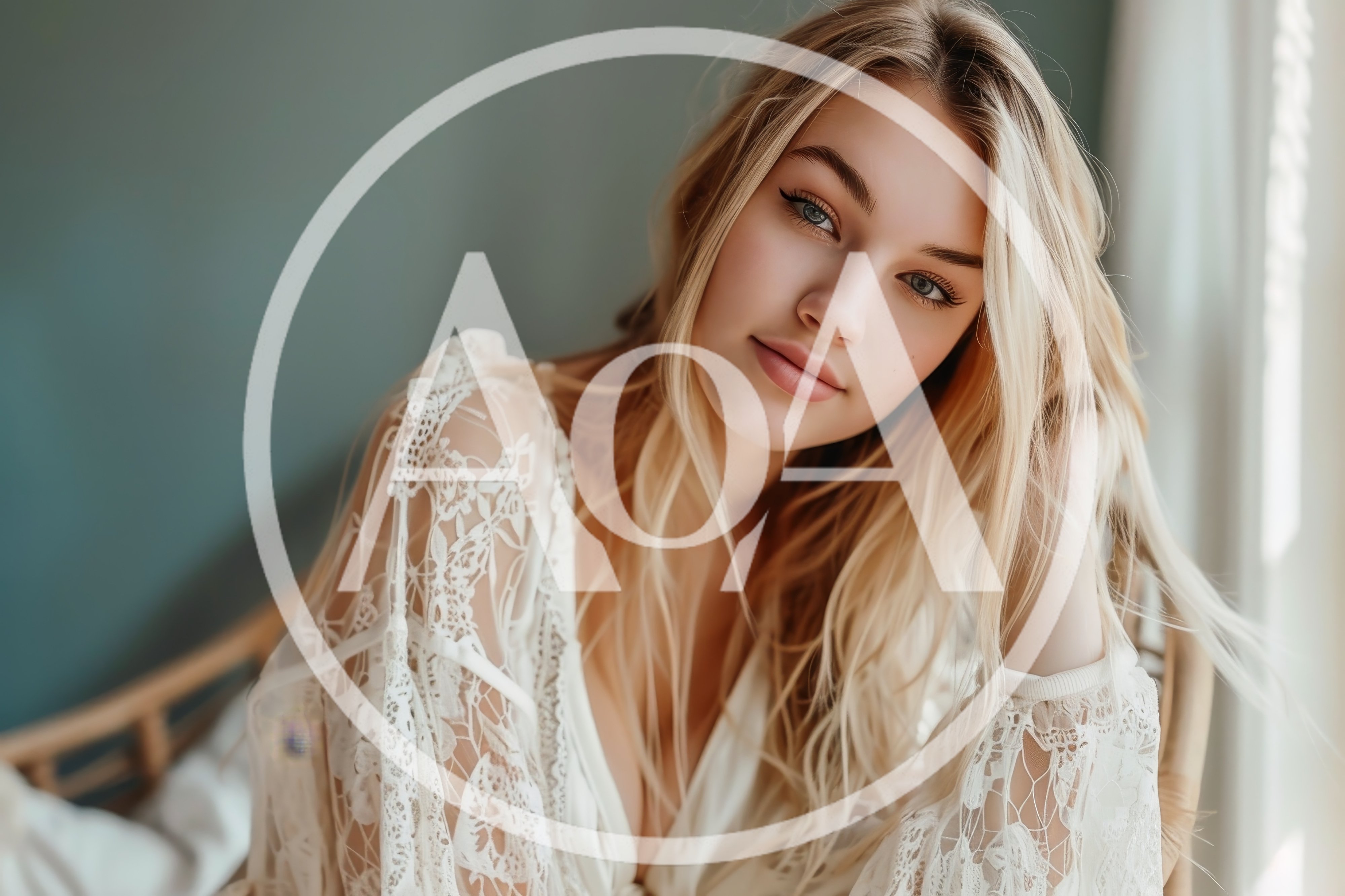 Portrait Of A Beautiful Blonde Woman In Lace Robe