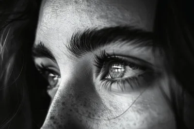 Close Up Portrait Of A Woman With Detailed Eyes