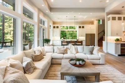Modern Open Concept Living Room With Kitchen