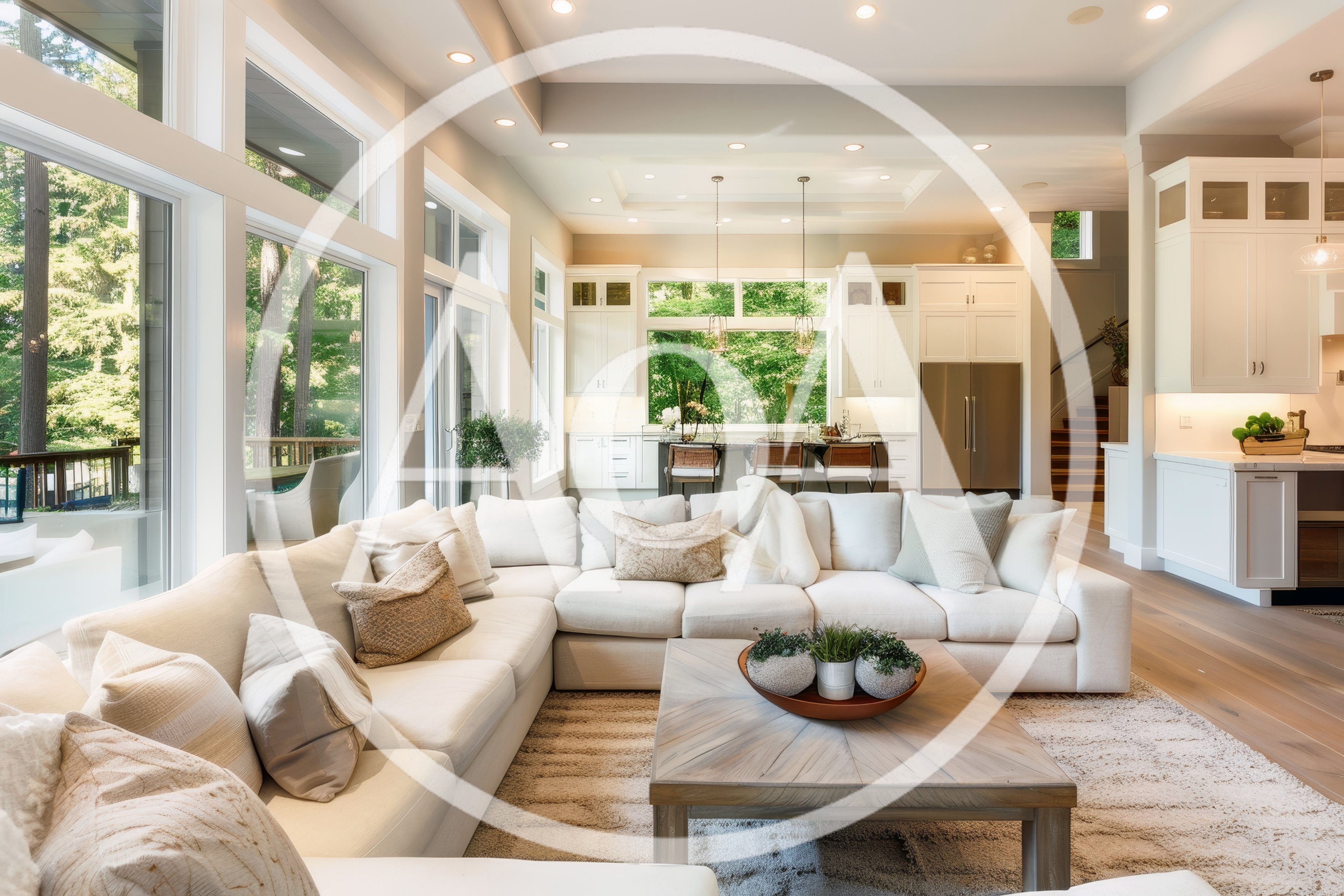 Modern Open Concept Living Room With Kitchen