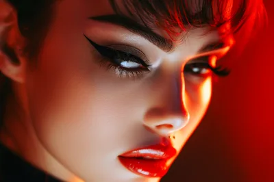 Close Up Portrait Of A Woman With Red Lighting