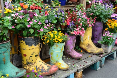 Colorful Rain Boot Planters With Vibrant Flowers