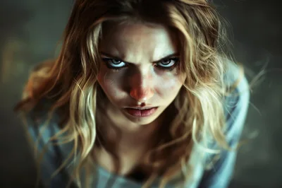 Close Up Portrait Of An Angry Blonde Woman