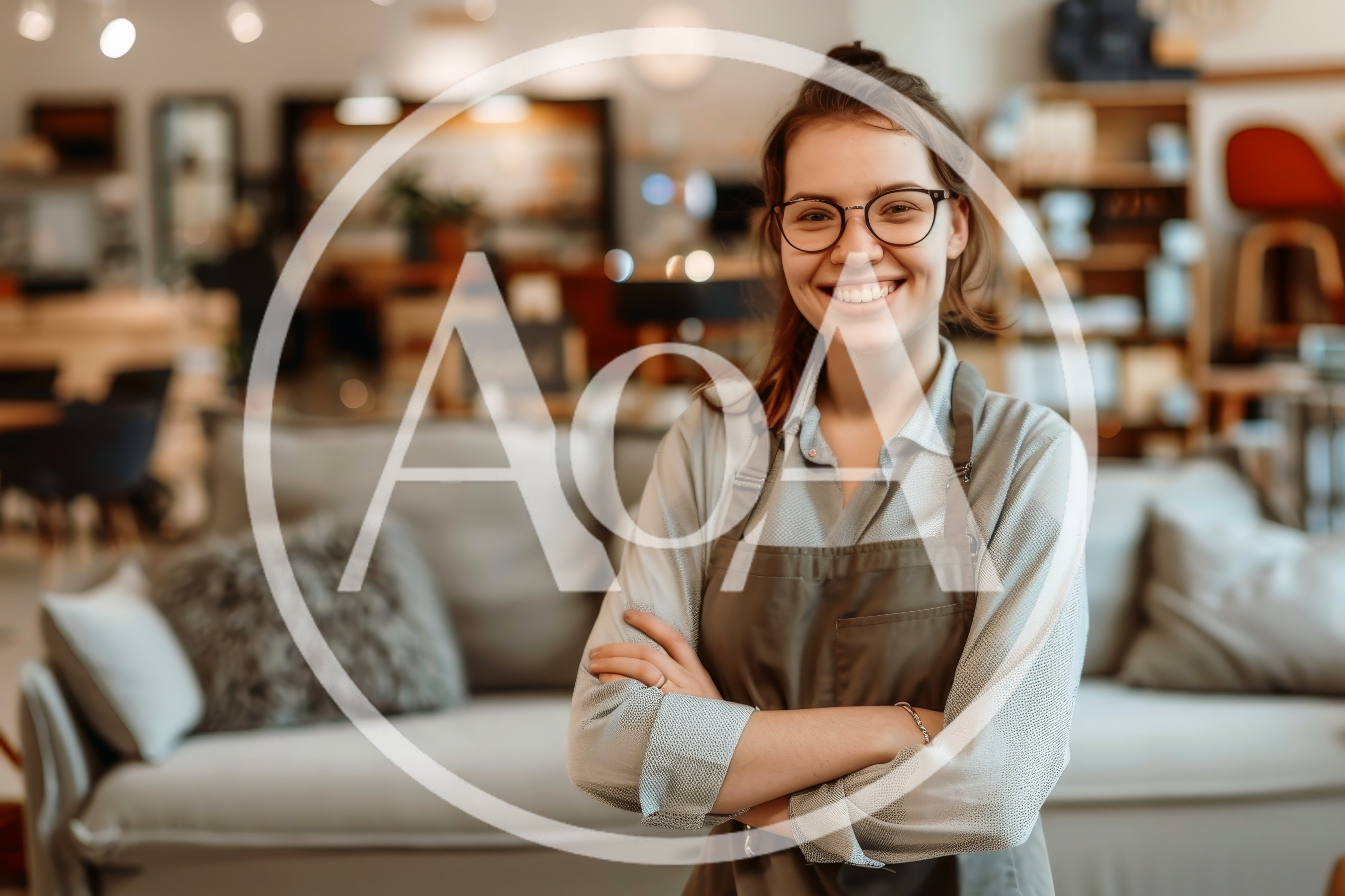 Smiling Female Furniture Store Employee Standing In Showroom