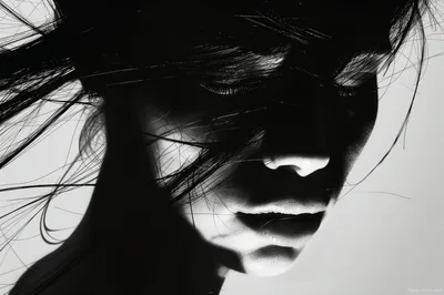 Dramatic Close Up Portrait Of A Woman In Shadow