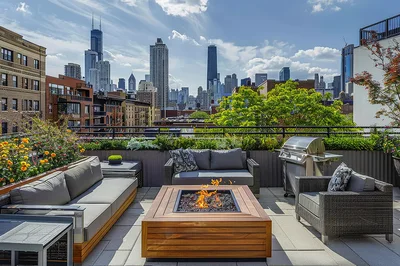 Modern Rooftop Terrace With Chicago Skyline View