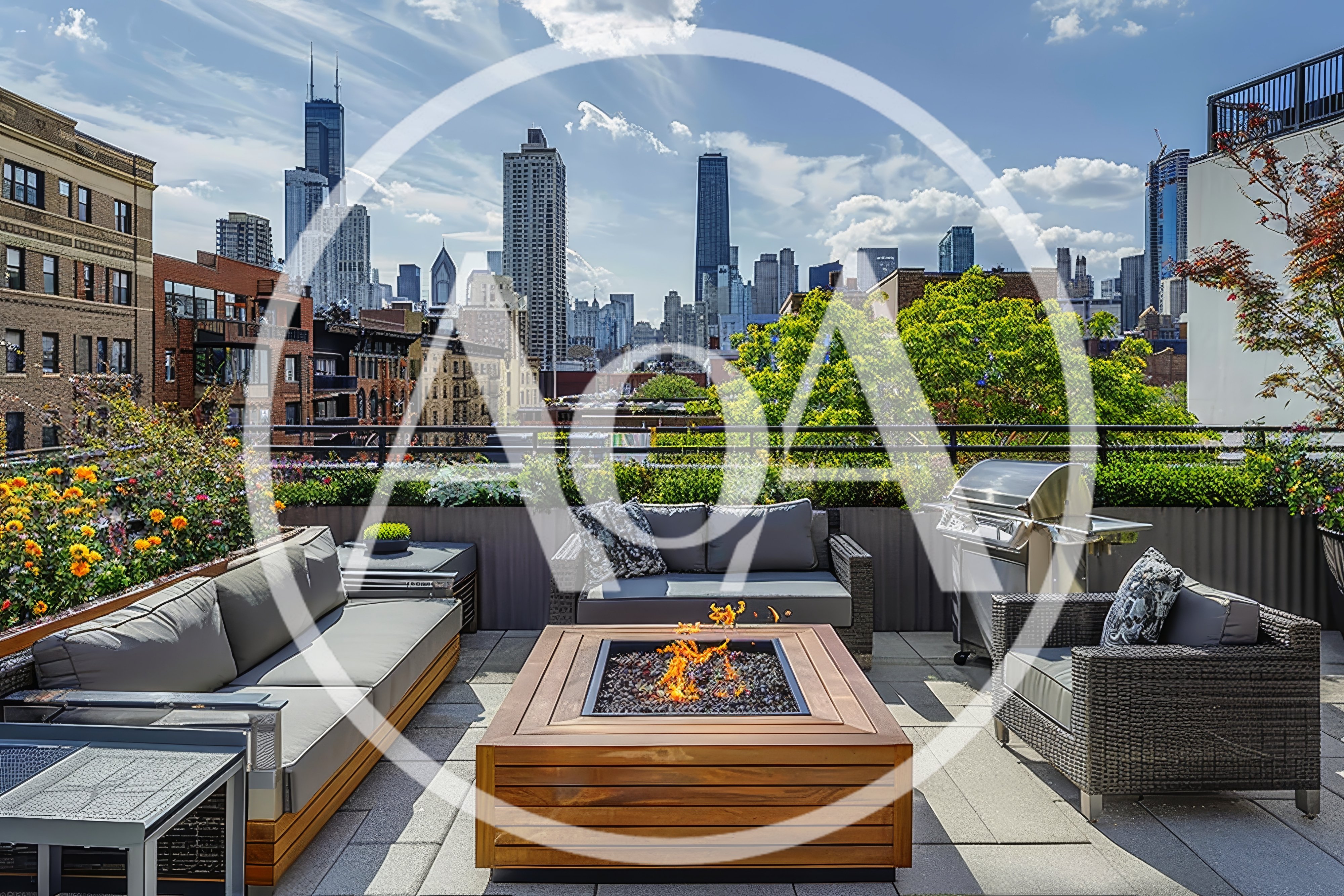 Modern Rooftop Terrace With Chicago Skyline View