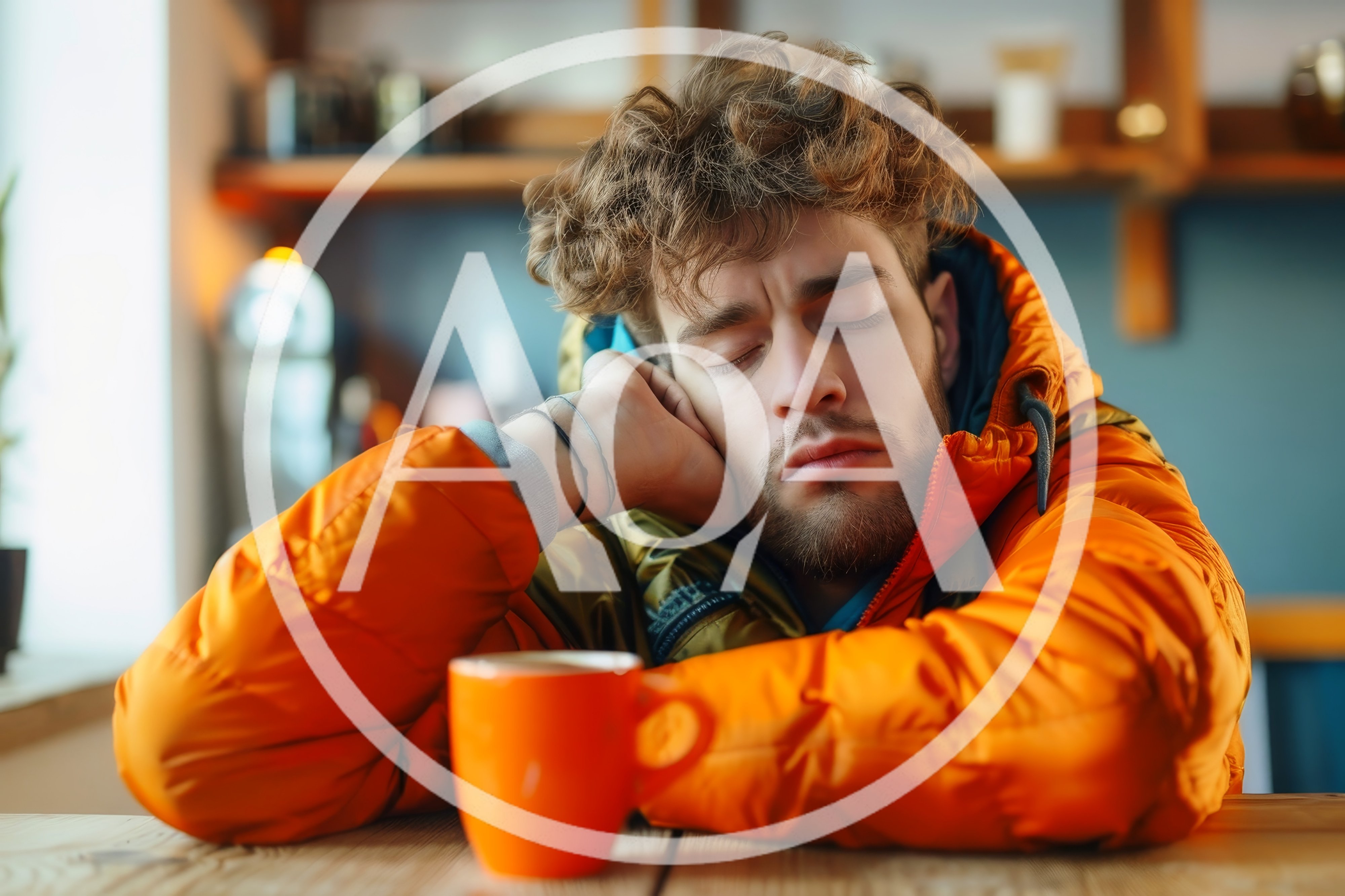 Exhausted Young Man Sleeping At A Kitchen Table